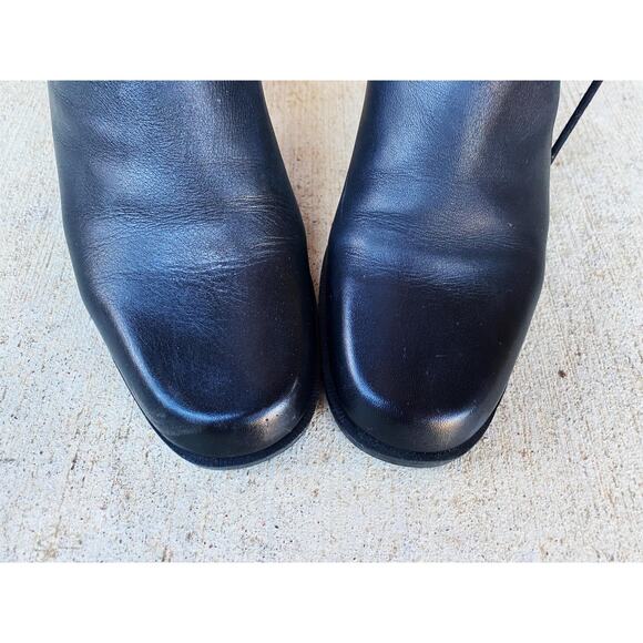 size 8 vintage y2k BLACK Lace Up Heels ANKLE BOOTIES chunky leather boots winter - Picture 4 of 9